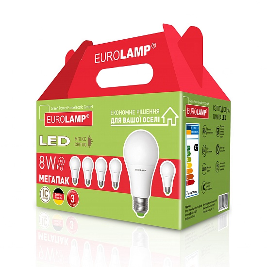 Мегапак "6в1" LED Лампа A60 8W E27 3000K