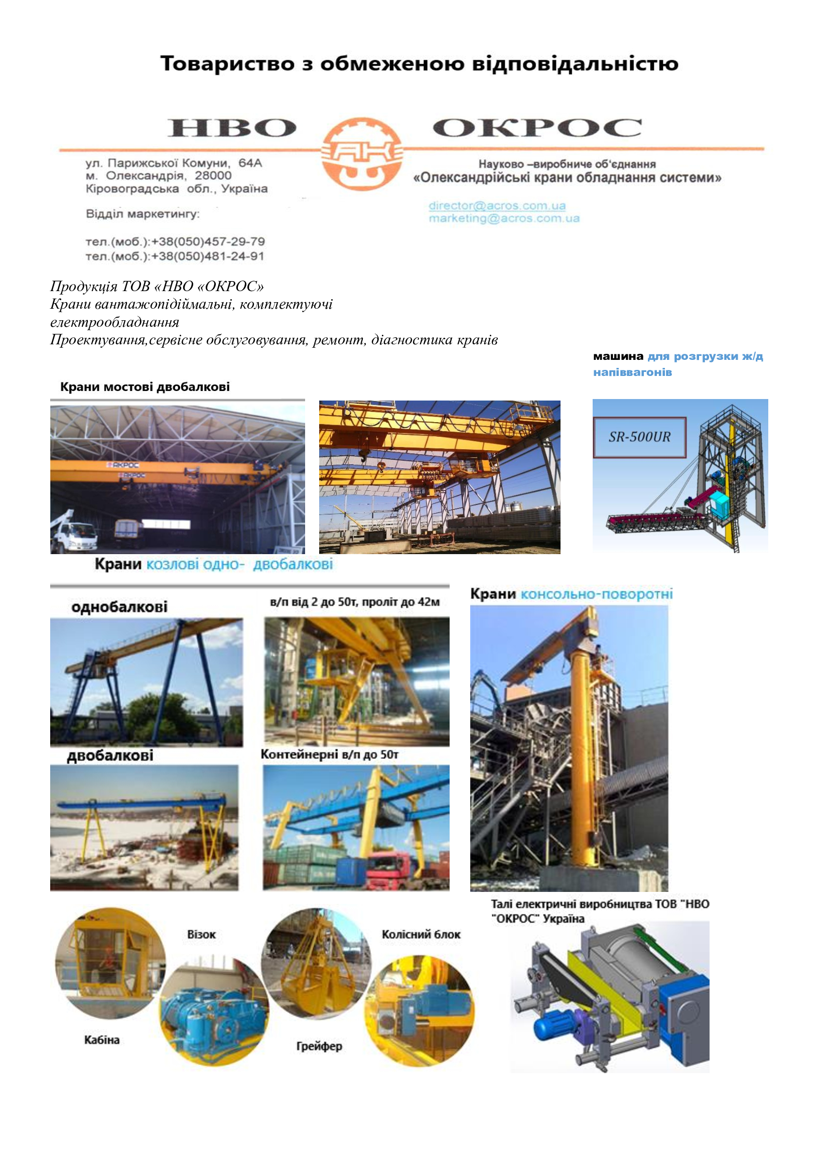 Крани мостові, козлові, консольно-поворотні, талі